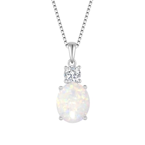 Birthstone Necklace for Women 925 Sterling Silver | Oval Cut Pendant Necklace, Jewelry for Mom Wife - color: Miky White