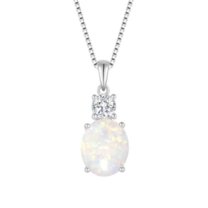Birthstone Necklace for Women 925 Sterling Silver | Oval Cut Pendant Necklace, Jewelry for Mom Wife - color: Miky White