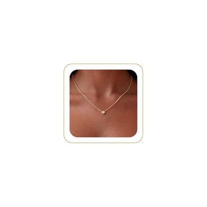 Tewiky Dainty 14k Gold Plated/Silver Cubic Zirconia Necklaces for Women, Simple CZ Jewelry Necklaces Trendy Gifts - color: Gold Bezel CZ