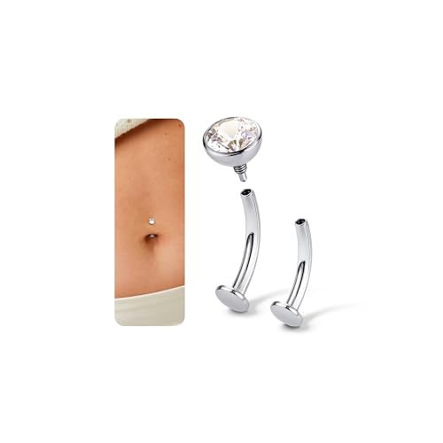 Upgraded Wearability Floating Belly Button Ring, G23 Titanium Internally Threaded Belly Button Piercing 14G, Curved Barbell Belly Rings, Pink Clear CZ Navel Rings with 10mm and 12mm Bar, Silver Gold Plated - color: Silver,Clear CZ