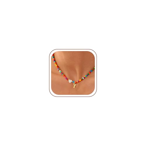 Fashionable Gifts for Teenagers -Unique Colorful Initial Necklaces for Girls Women Kids, Teen Girls Gifts Trendy Stuff Beaded Initial A-Z Necklace Dainty Letter Choker Necklace for Girl Gift Jewelry - color: Y
