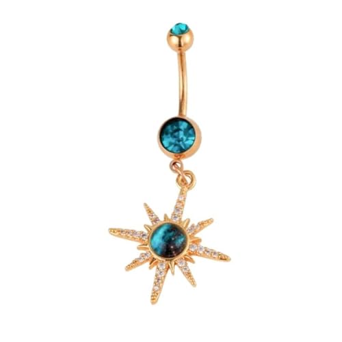 14G Blue CZ Evil Eye Sun Heart Dangle Belly Button Rings for Women 14K Gold Plated Surgical Steel Belly Navel Barbell Enamel Starry Sky Colorful Crystal Dangling Navel Rings Belly Piercing Jewelry - style: Style6