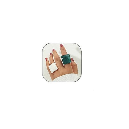 Resin Chunky Rings for Women Multicolor Acrylic Plastic Rings Set Cute Trendy Aesthetic Y2k Statement Rings Thick Dome Heart Knuckle Finger Jewelry - color: White+Green