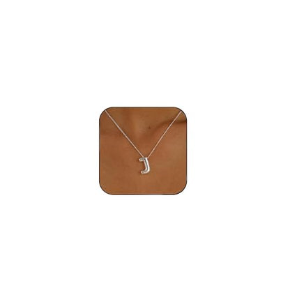 Ewrkbrㅤ Initial Necklaces for Women, 14k Gold Plated Bubble Letter Necklace Chunky Gold Necklace Dainty Charm Initial Necklaces for Women Trendy Custom Preppy Stocking Stuff Necklace Christmas Gifts - color: Silver, style: J