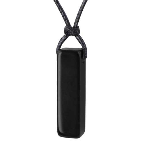 FANASY Natural Gemstone Pendant Necklace for Men Healing Crystal Pendant Adjustable Black Rope Necklace Jewelry Gifts for Women Men - color: Black Obsidian