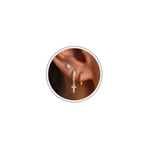 Freekiss 3 Pairs Hoop Earrings Set - Dainty Stud Dangle Cartilage for Women | Hypoallergenic Earrings, Cubic Zirconia Stackable Trendy Small Set Jewelry Gifts for Women - style: Cross Set-gd