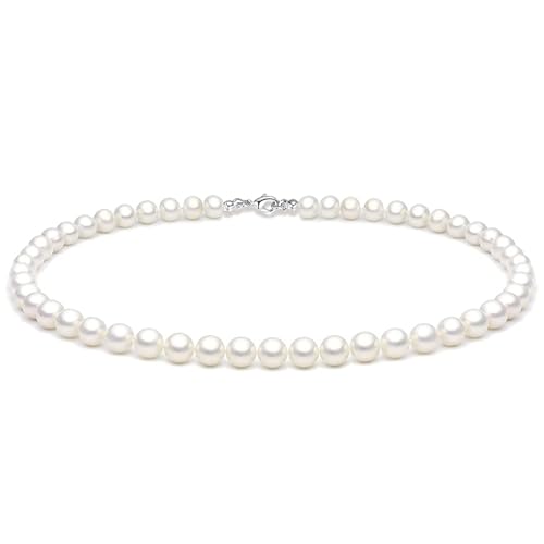 Zeffy Pearl Necklace 4MM/6MM/8MM Dainty Round Imitation Pearl Choker Necklace Wedding Pearl Necklace Delicate Jewelry for Women Simple Bridesmaid Jewelry Gifts - style: 6mm Silver Pearl Necklace(18")