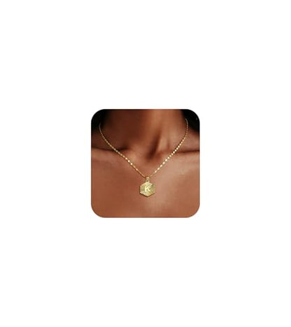 Howoo 14K Gold Plated Initial Necklace for Women Heart Necklace for Women Round Zircon Letter Pendant Plated Adjustable Necklaces Birthday Galentines Valentine Gifts Jewelry - color: K, style: style 2