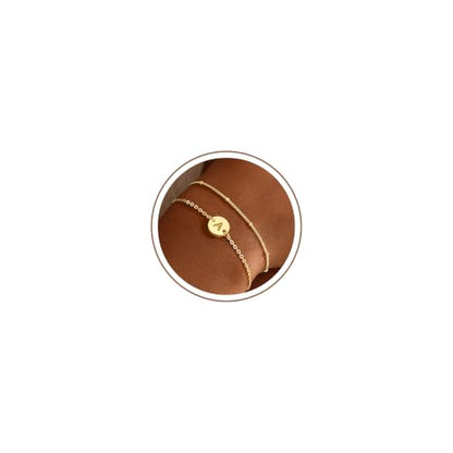 Gold Initial Bracelets for Women Girls Jewelry Gifts - Dainty 14K Gold Plated Layered Beaded Letter Bracelet 26 Alphabet Disc Monogram Initial Bracelets Birthday Gifts for Women Girls Teens - style: A.