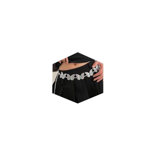 Longita Silver Gold Chain Belt Chain Belt for Women Fashion Plus Size Gold Waist Chains Metal Turquoise Sun Coin Waist Belts Chains Layered Trendy Belly Belts for Women Dress Vintage Accessories - color: G - Butterfly with Turquoise - silver