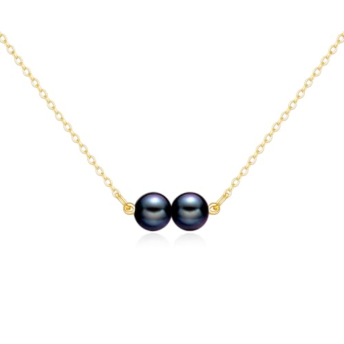 KECHO 14K Real Gold Beads Pendant Necklace Solid Yellow Gold Jewelry Anniversary Birthday Gifts for Women - color: Black Pearl 2