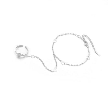 UNIFT Hand Chain Bracelets for Women Set Stainless Steel Adjustable Heart or Four-Leaf Clover Ring Chain Bracelet Trendy Dainty Jewelry Set Gifts - color: silver 1