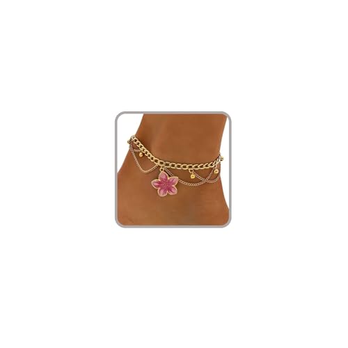 Ankle Bracelets for Women Gold Anklets for Women Waterproof Beach accessories Summer Foot Jewelry Bell Pink Blue White Silver Flower Ankelts for Women Plus Size Anklet Bracelet for Big Ankles Hawaiian Beach Jewelry - color: Style 1 - Pink