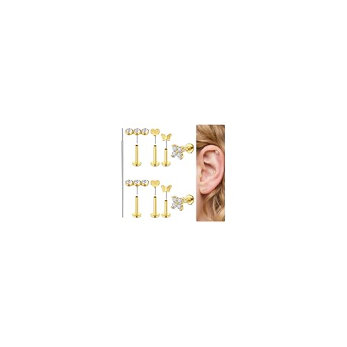 20g 16g Tragus Piercing Jewelry Helix Earrings Threadless Flat Back Earrings for Women Forward Helix Cartilage Earring Tragus Jewelry Medusa Labret Lip Piercing Jewelry Lip Studs 16 Gauge 8mm - color: B7 - threadless 16g 6+8mm - gold