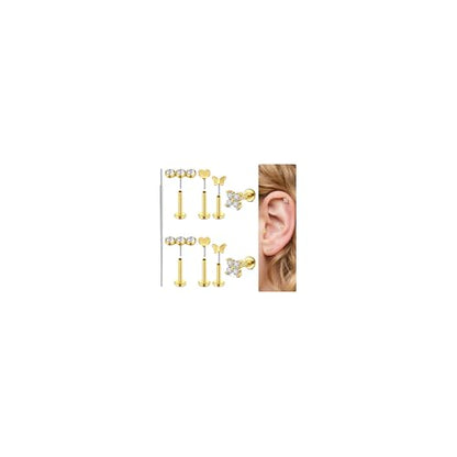 20g 16g Tragus Piercing Jewelry Helix Earrings Threadless Flat Back Earrings for Women Forward Helix Cartilage Earring Tragus Jewelry Medusa Labret Lip Piercing Jewelry Lip Studs 16 Gauge 8mm - color: B7 - threadless 16g 6+8mm - gold