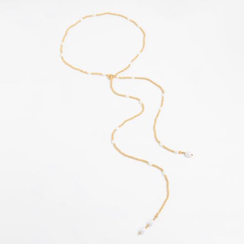 Long Pearl Necklaces for Women Layer Lariat Tie Necklace Adjustable Long Beaded Y Drop Choker Necklacess Bohemian Beach Wedding Party Jewelry Gifts - color: C-Gold