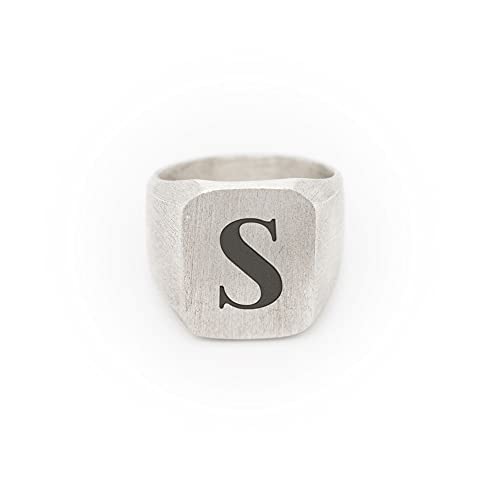 Custom Square Signet Ring, 925 Sterling Silver, Satin Finish, Engraved Initial, Thick Solid Silver Ring, Engravable Ring, Personalized Ring For Men/code: 0.015