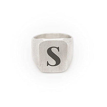 Custom Square Signet Ring, 925 Sterling Silver, Satin Finish, Engraved Initial, Thick Solid Silver Ring, Engravable Ring, Personalized Ring For Men/code: 0.015