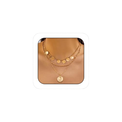 Gold Pirate Necklace for Women Layered Stack Charm Necklace Coin Pendant Necklaces Chunky Pirate Necklaces Pirates Costume Jewelry Accessories - color: gold1
