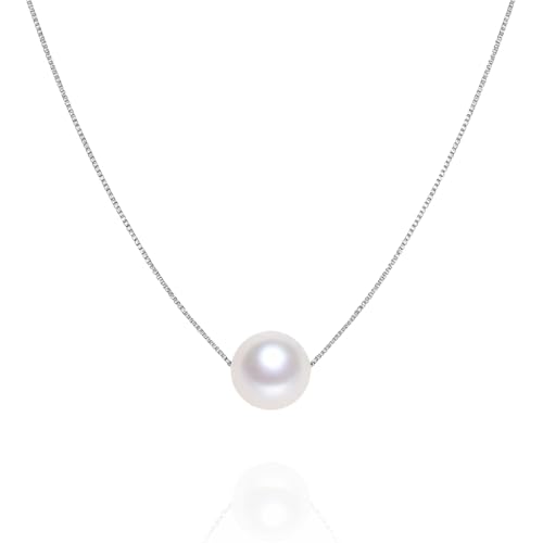Mother Daughter Pearl Necklace for Women 925 Sterling Silver Box Chain 8mm White Pearl Pendant Necklace Birthday Christmas Gift for Mom