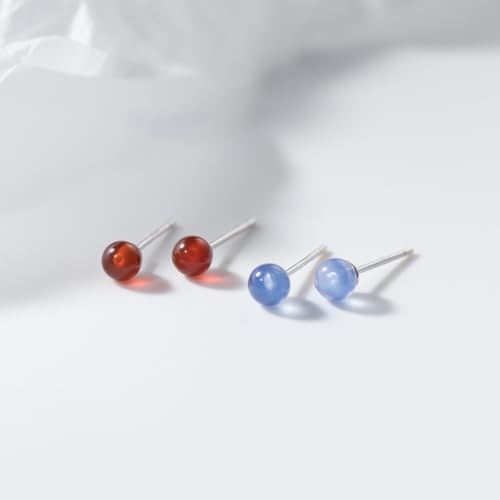 4mm Round Crystal Ball Stud Cartilage Earrings for Women 925 Sterling Silver Tiny Cute Artificial Birthstone 18g Tragus Post Hypoallergenic Piercing Ear Jewelry - color: Red