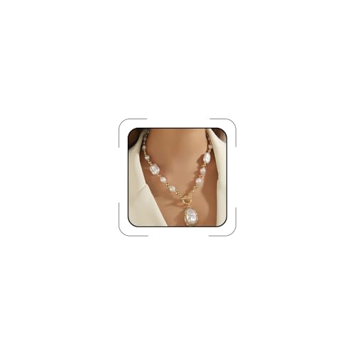 Chunky Pearl Necklaces for Women Chunky Baroque Pearl Beaded Gold Chain Link Pearls Pendant Necklace White Pearls Necklace Valentine's Day Jewelry Gifts Party Prom Birthday Outfits Accessorie - style: Pearl Bead Necklace, Pearl Pendant