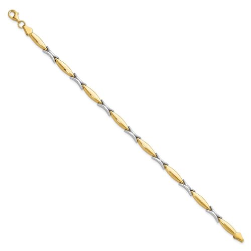 14K Two-tone Gold Polished Fancy Link Chain Bracelet 7.5"
