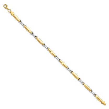 14K Two-tone Gold Polished Fancy Link Chain Bracelet 7.5"