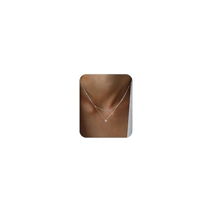 Layered Choker Necklace for Women Stackable Chain Dainty Zircon Pendant Set | 2PCS, Silver/14K Gold Plated, Box/Ball/Rope/Lip chain, Layering Diamond Cut CZ Pendant, Dainty Thin Chain, Trendy Prom Gift - color: Silver, style: Style 01