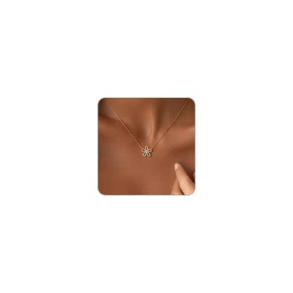 Gold Necklace for Women, Dainty 14K Gold Plated Pendant Necklaces for Women Trendy Simple Choker Chain Cubic Zirconia Circle/Interlocking/Sun/Pearl Necklace Fashion Jewelry Charm Gifts - color: CZ Flower