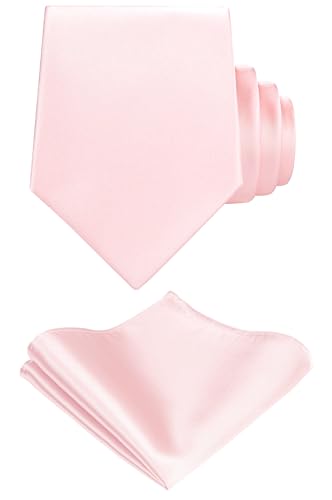 TIE G Solid Satin Woven dyed Color Formal Black Necktie and Pocket Square Sets in Gift Box - color: Blush
