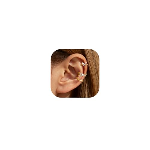 Ear Cuff Earrings for Women Non Piercing Helix Cartilage Clip on Ear Cuffs 14K Gold Plated & Sterling Silver Stainless Steel Hypoallergenic Huggie Hoop Fake Earring Set Jewelry Gift - color: A1-Butterfly Cuff Set