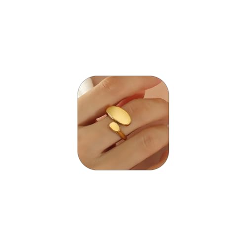 Irregular Polished Plain Rings Adjustable Oval Statement Ring For Women Chunky Open Finger Ring Fashion Minimalist Engagement Promsie Gifts - color: Gold