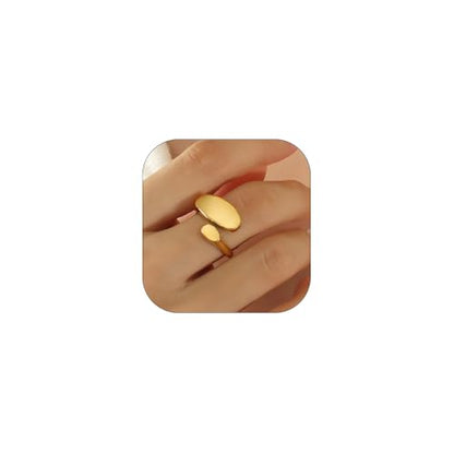 Irregular Polished Plain Rings Adjustable Oval Statement Ring For Women Chunky Open Finger Ring Fashion Minimalist Engagement Promsie Gifts - color: Gold