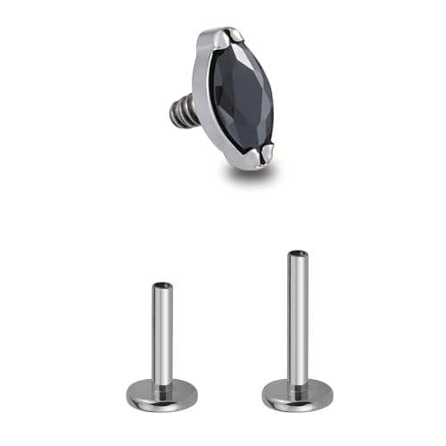 1PC Tragus Conch Helix Flat Labret Piercing Jewelry 16G 6mm 8mm - ASTM F136 Titanium Cartilage Earring Flatback Stud, Implant Grade Internally Threaded Hypoallergenic Body Jewelry (Clear CZ) - color: Black Marquise CZ - Tit