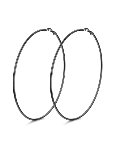FindChic Thin Hoop Earrings for Women,Silver/Black/Gold Plated 20-100mm - color: Black, size: 100mm