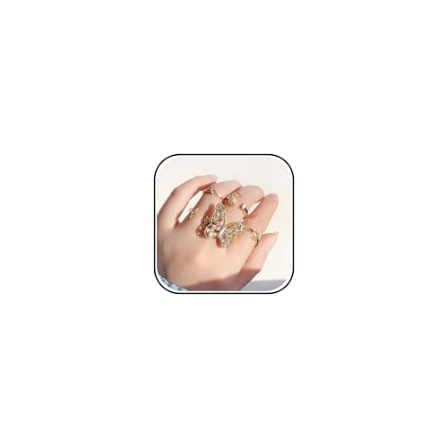 HUASAI Gold Stackable Rings Set for Women Boho Dainty Moon Star Pearl Leaf Cubic Zirconia Heart Midi Pinky Trendy Jewelry Birthday Gifts - color: Y Gold Butterfly Rings 5 Pcs