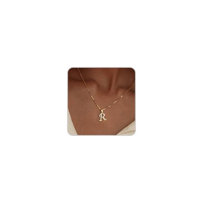 Initial Necklace for Women, 14K Gold Silver Plated Box Chain Letter Pendant, Trendy Name Necklace, Dainty Personalized Charm Jewelry Gift for Her - color: Gold, style: R