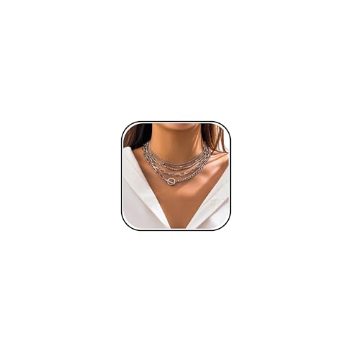 HUASAI Boho Necklaces for Women Dainty Layered Choker Necklace Bohemian Turquoise Necklace Statement Jewelry Western Cowgirl Country Concert Outfits Accessories - color: I Silver Rhinestone Paperclip Pearl Necklace