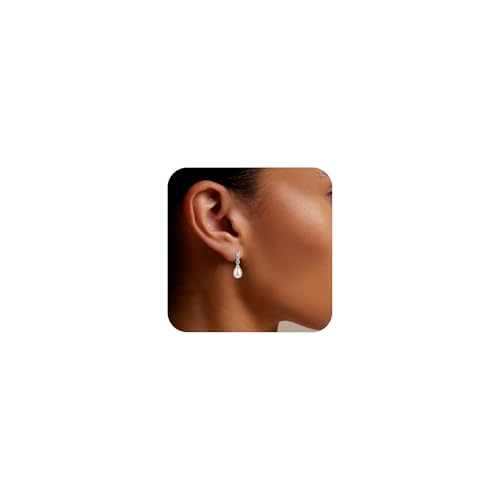 Pearl Earrings for Women, 14k Gold Plated Trendy Diamond Pearl Drop Earrings Hypoallergenic Dainty Bridal Gifts Wedding jewelry for Women - color: Silver-Pearl Style A