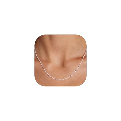FOCALOOK Womens Chain Necklace, 1/1.4/2mm Thin Cable Link Necklace Chain | Hypoallergenic 316L Stainless Steel, Non Tarnish, Sturdy Chain for Pendants, 14K Gold Plated/Silver/Rose Gold/Black, 14-30" - color: 1mm Silver, size: 18 Inch