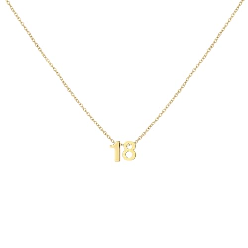 Number Necklace for Women Dainty 18K Gold Plated Pendant Necklace Charm Birth Month Personalized Jewelry Birthday Gift - color: GOLD, style: Number 18