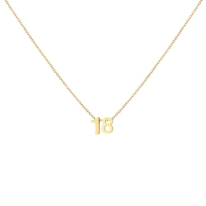 Number Necklace for Women Dainty 18K Gold Plated Pendant Necklace Charm Birth Month Personalized Jewelry Birthday Gift - color: GOLD, style: Number 18