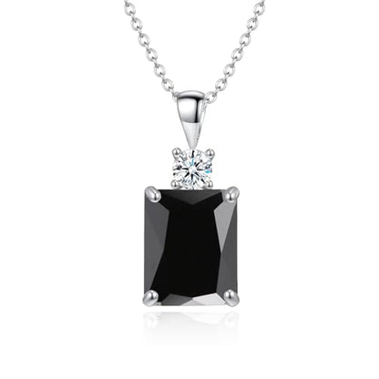CiNily Rectangular Crystal Necklace for Women Trendy, Pendant Necklace with Chain 14K White Gold | Gold Plated Multicolor Birthstone Pendant Necklaces Boho Jewelry for Christmas Birthday Wedding - color: Silver-Black cz