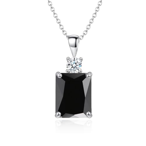 CiNily Rectangular Crystal Necklace for Women Trendy, Pendant Necklace with Chain 14K White Gold | Gold Plated Multicolor Birthstone Pendant Necklaces Boho Jewelry for Christmas Birthday Wedding - color: Silver-Black cz