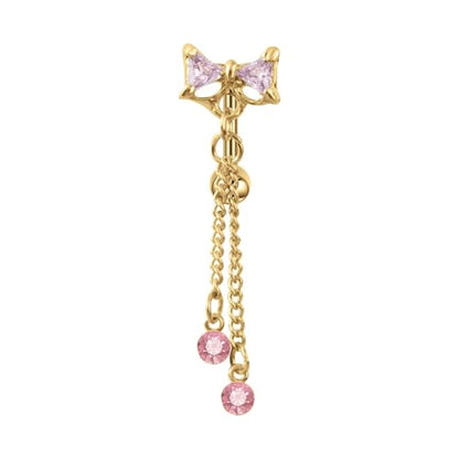 14G CZ Bowknot Reverse Belly Button Rings for Women Stainless Steel Pink Purple Crystal Bow Chains Tassel Dangle Belly Navel Rings Navel Curved Barbell Body Piercing Jewelry - color: Pink
