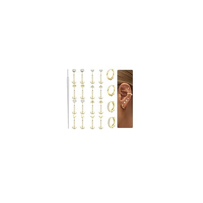 Sanfenly Threadless Flat Back Earrings Studs 316L Surgical Steel Cartilage Earrings for Women Men Push in Nose Rings Studs 20G 18G 16G CZ Opal Tragus Helix Conch Lip Labret Medusa Nostril Piercing Jewelry Hypoallergenic - color: 14K Gold, size: 20g=0.8mm