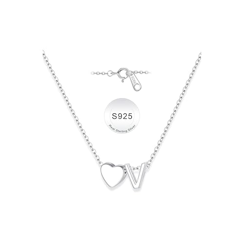 Turandoss S925 Sterling Silver Initial Necklaces for 5-16 Years Old Girls | Dainty Teen Girl Gifts Trendy Stuff Heart Initial A-Z Necklaces Personalized Birthday Jewelry Gifts for Girls - color: V