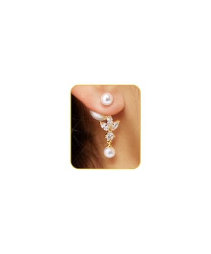 Big Pearl Drop Earrings for Women - 14K Real Gold Plated Quality Dangles for Elevated Casual or Elegant Gift - color: Jasmine