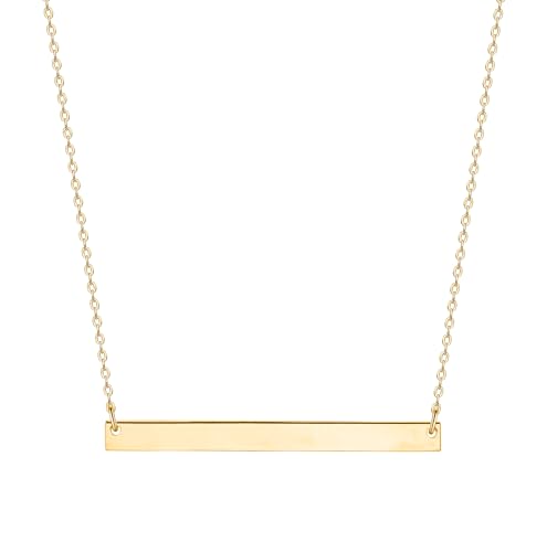 Dainty 18K Gold Plated Horizontal Bar Necklace for Women, Minimalist Tiny Stick Pendant Adjustable Layering Daily Jewelry Gift - color: Flat Bar